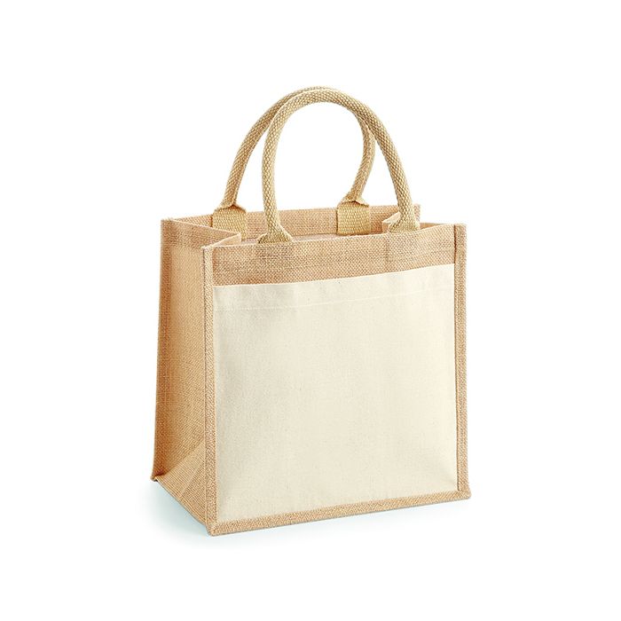 Westford Mill WM426 Cotton Pocket Jute Midi Bag