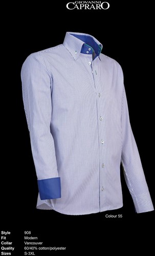 Giovanni Capraro 908-55 Heren Overhemd - Blauw gestreept [Groen Accent]