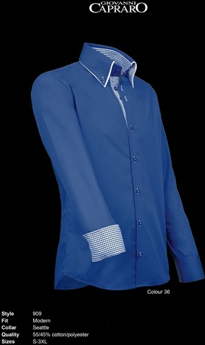 Giovanni Capraro 909-36 Heren Overhemd - Blauw [Blauw accent]