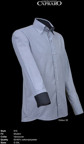 Giovanni Capraro 910-20 Heren Overhemd - Grijs [Zwart accent]