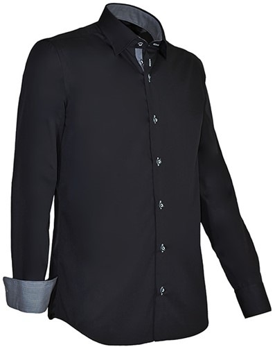 Giovanni Capraro 935-20 Heren Overhemd - Zwart [Licht Grijs accent]